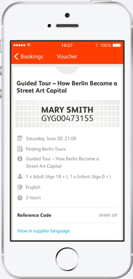 In-app ticket in the GetYourGuide app
