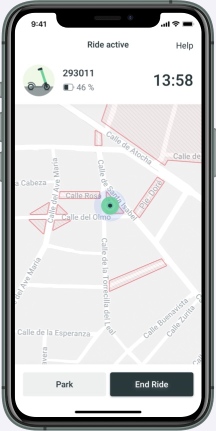 Active ride screenshot in the TIER app
