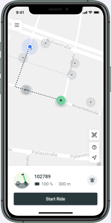 Map screenshot in the TIER app
